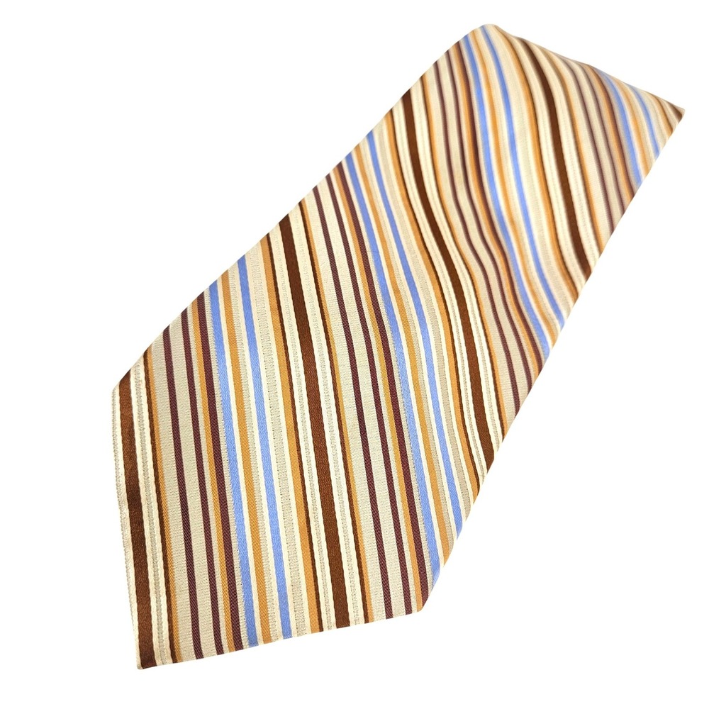 Vintage 90s y2k Apt 9 Mens Thin Striped Necktie Brown Blue Tanβ Satin Sheen